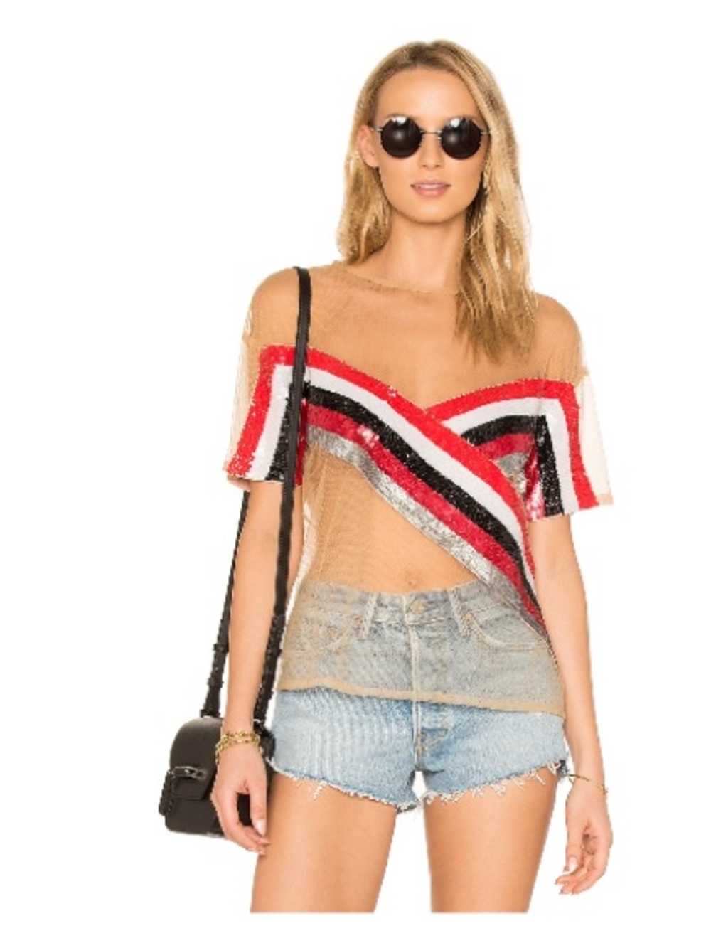 NBD Sequin Chevron Crop Top in Red, Black, Silver, White